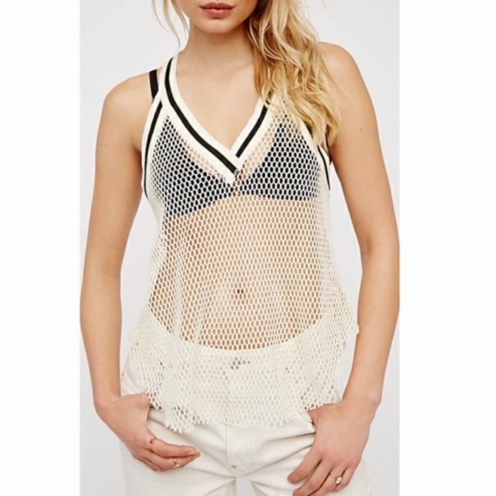 Free People Cream Net Racerback Tank Top